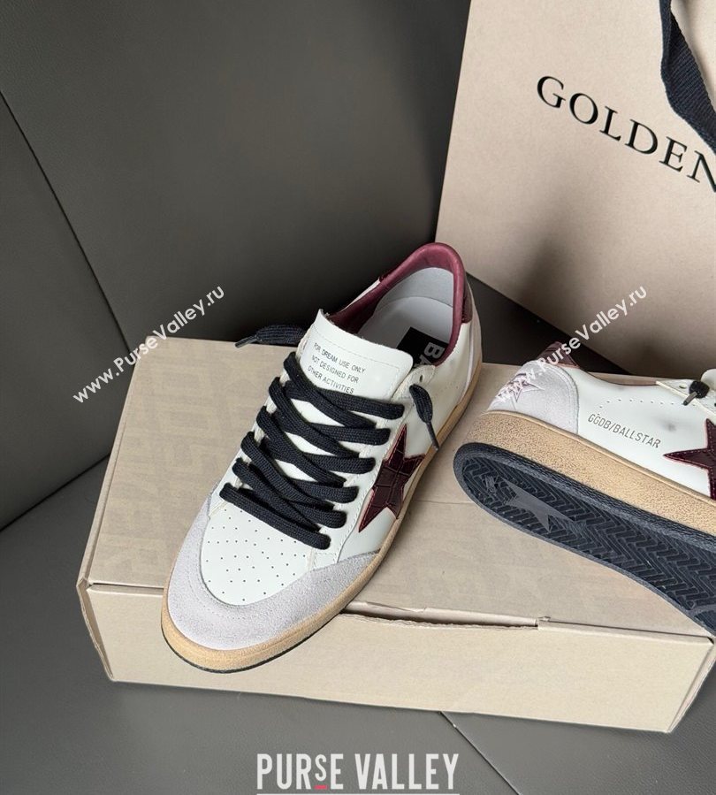 Golden Goose Ball Star in white leather with burgundy star and heel tab 2025 0711 (13-250711004)