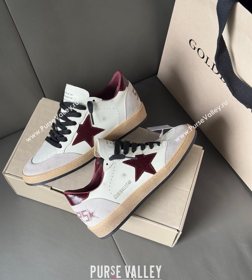 Golden Goose Ball Star in white leather with burgundy star and heel tab 2025 0711 (13-250711004)