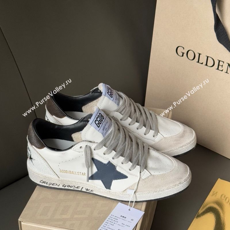 Golden Goose Ball Star in white leather with leather star and grey suede heel tab 2025 0711 (13-250711005)