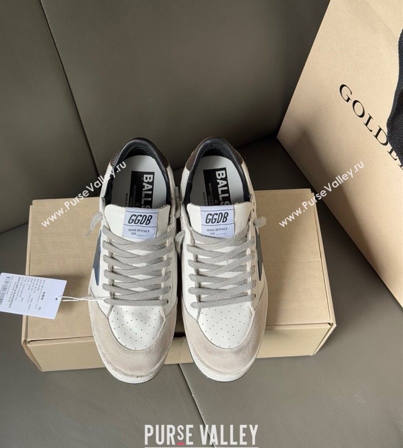 Golden Goose Ball Star in white leather with leather star and grey suede heel tab 2025 0711 (13-250711005)