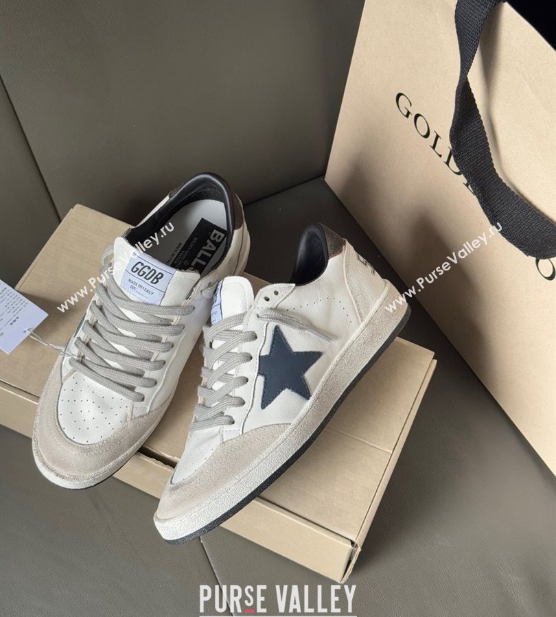 Golden Goose Ball Star in white leather with leather star and grey suede heel tab 2025 0711 (13-250711005)