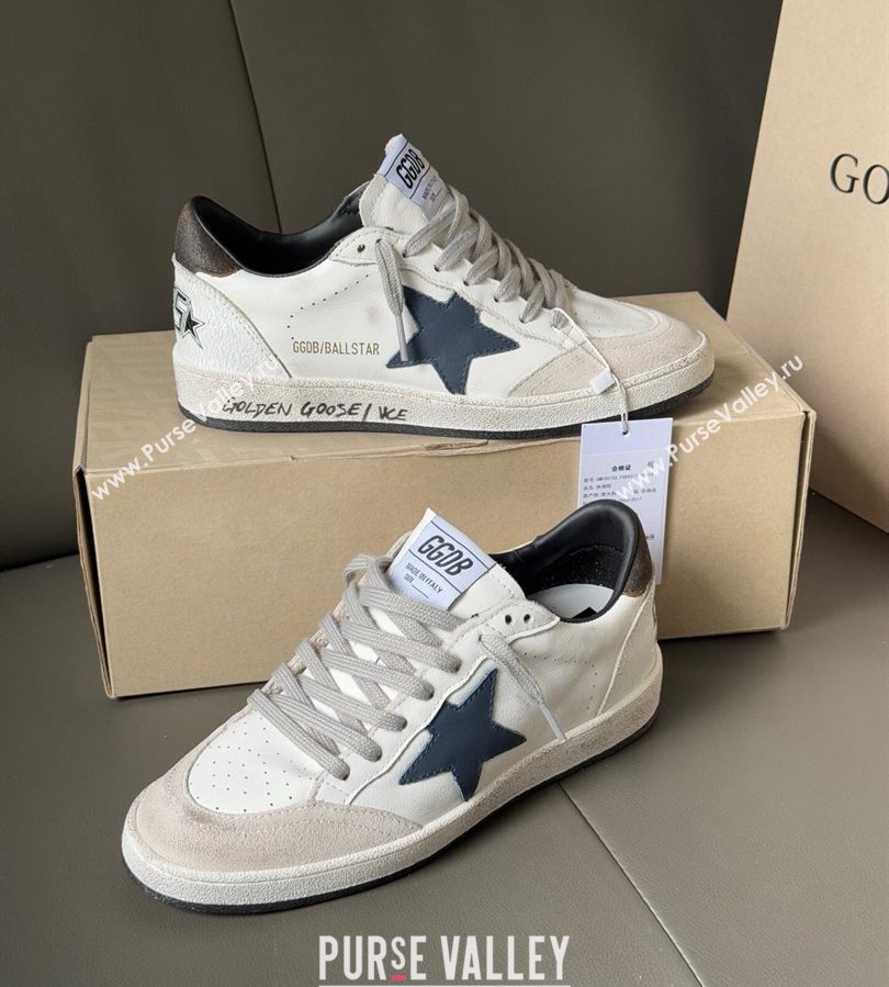 Golden Goose Ball Star in white leather with leather star and grey suede heel tab 2025 0711 (13-250711005)