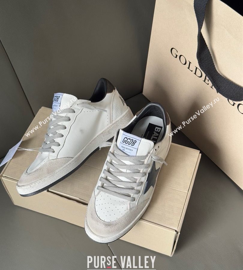 Golden Goose Ball Star in white leather with leather star and grey suede heel tab 2025 0711 (13-250711005)