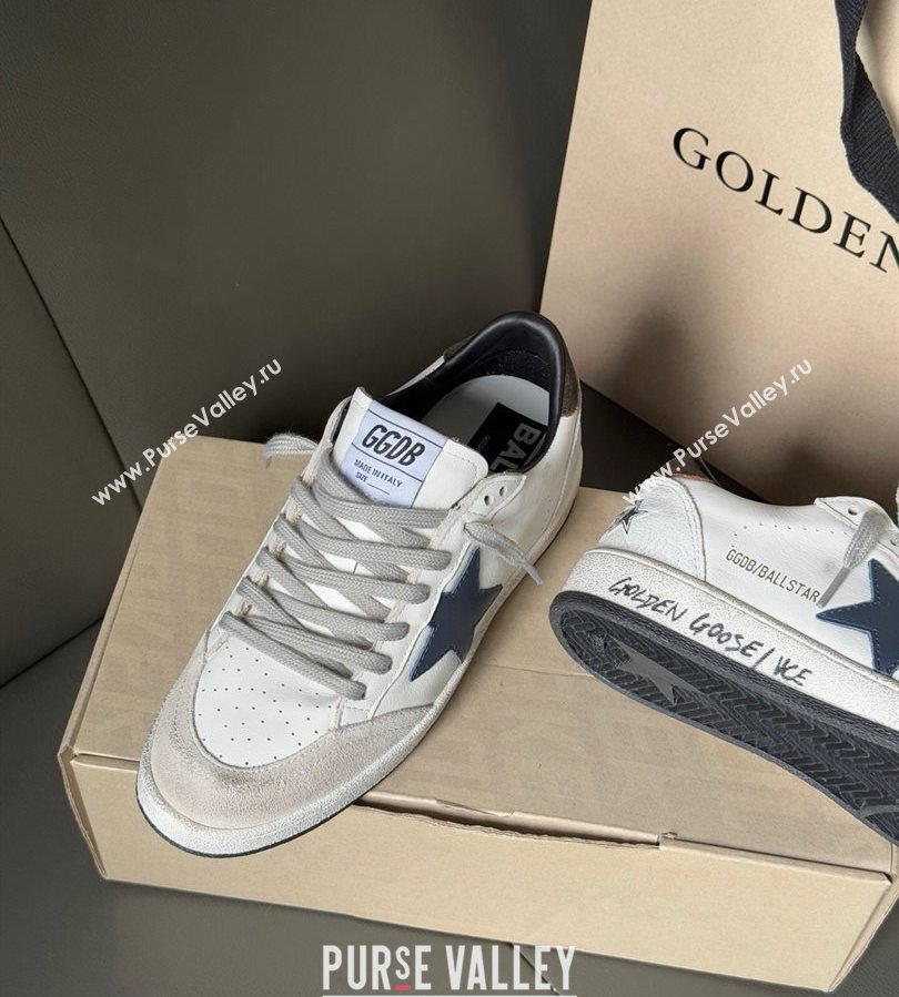 Golden Goose Ball Star in white leather with leather star and grey suede heel tab 2025 0711 (13-250711005)