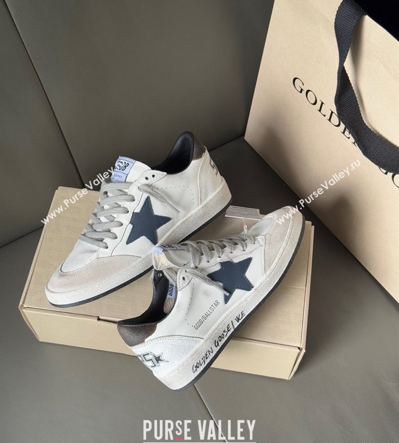 Golden Goose Ball Star in white leather with leather star and grey suede heel tab 2025 0711 (13-250711005)