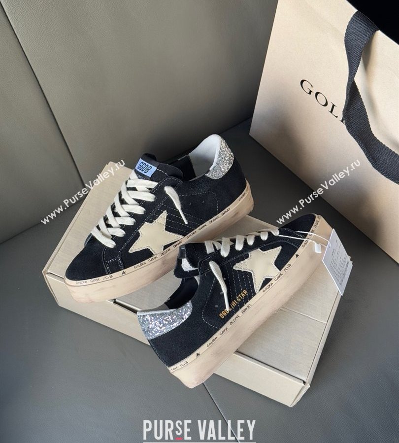 Golden Goose Women’s Hi Star in black leather with silver glitter heel tab 2025 0711 (13-250711011)
