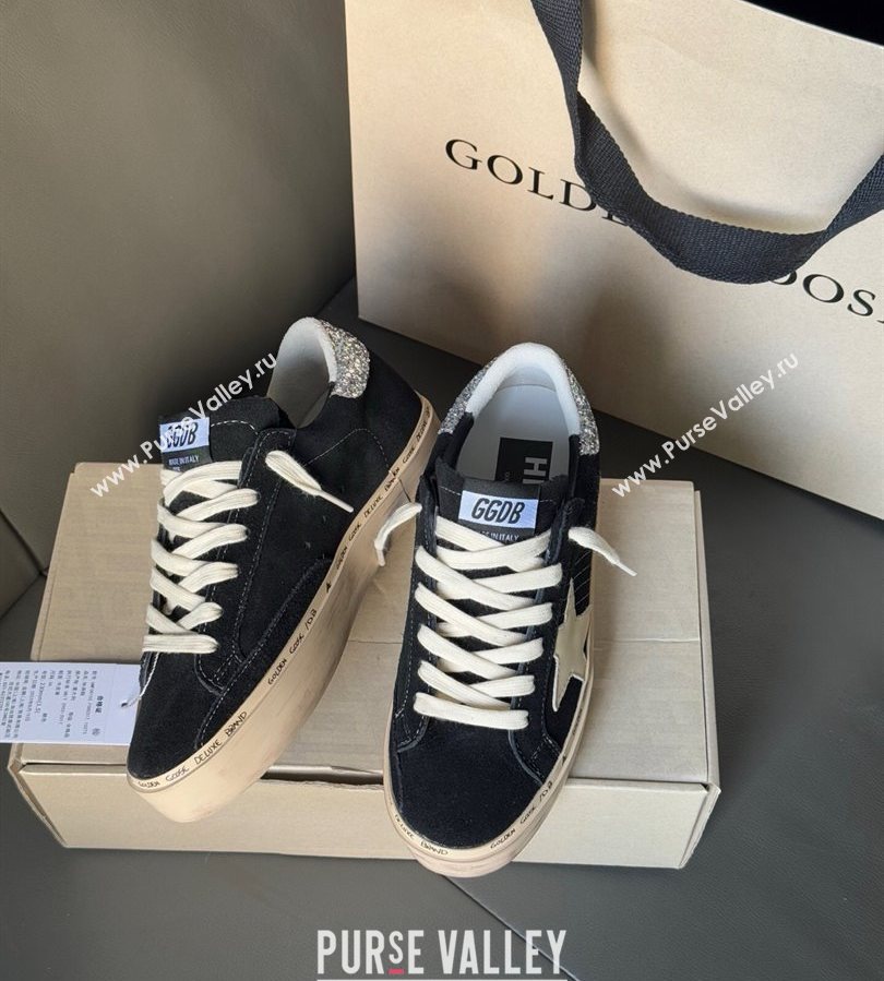 Golden Goose Women’s Hi Star in black leather with silver glitter heel tab 2025 0711 (13-250711011)