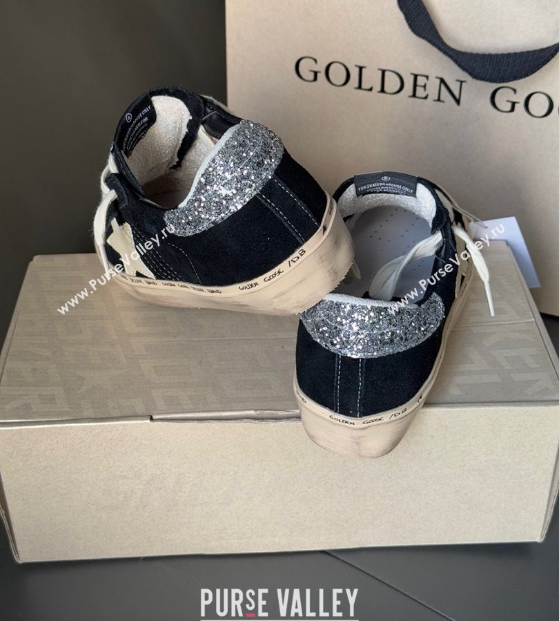 Golden Goose Women’s Hi Star in black leather with silver glitter heel tab 2025 0711 (13-250711011)