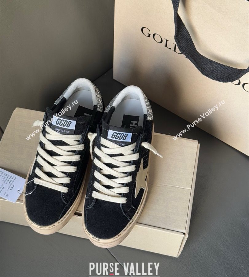 Golden Goose Women’s Hi Star in black leather with silver glitter heel tab 2025 0711 (13-250711011)