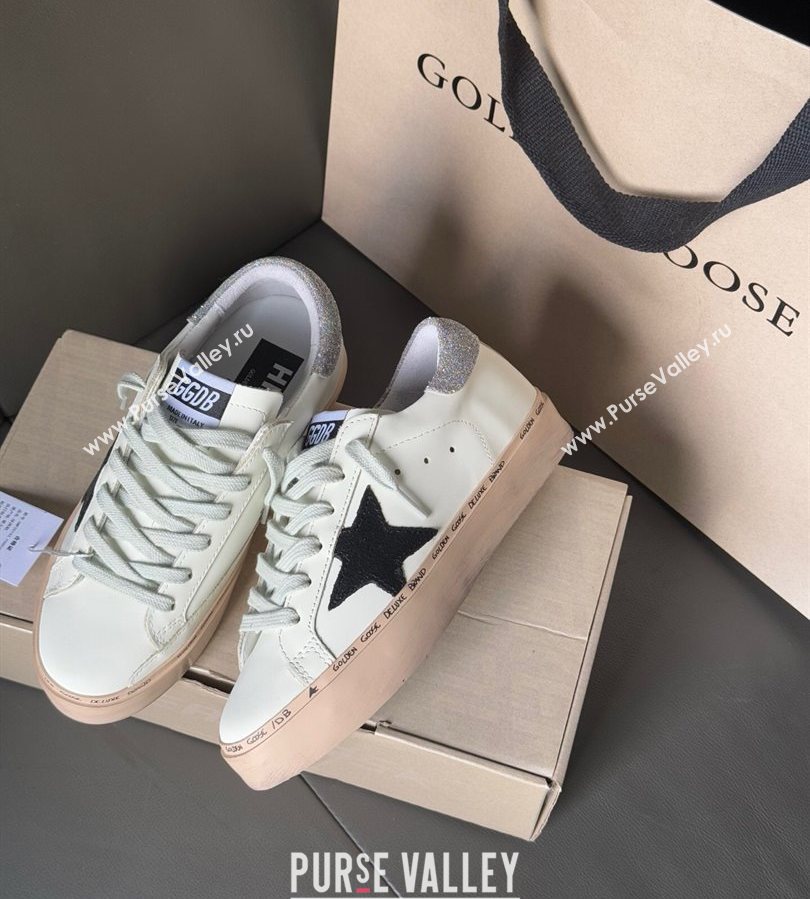 Golden Goose Women’s Hi Star in white leather with suede star and silver glitter heel tab 2025 0711 (13-250711012)