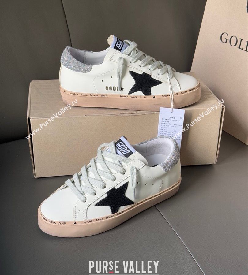 Golden Goose Women’s Hi Star in white leather with suede star and silver glitter heel tab 2025 0711 (13-250711012)