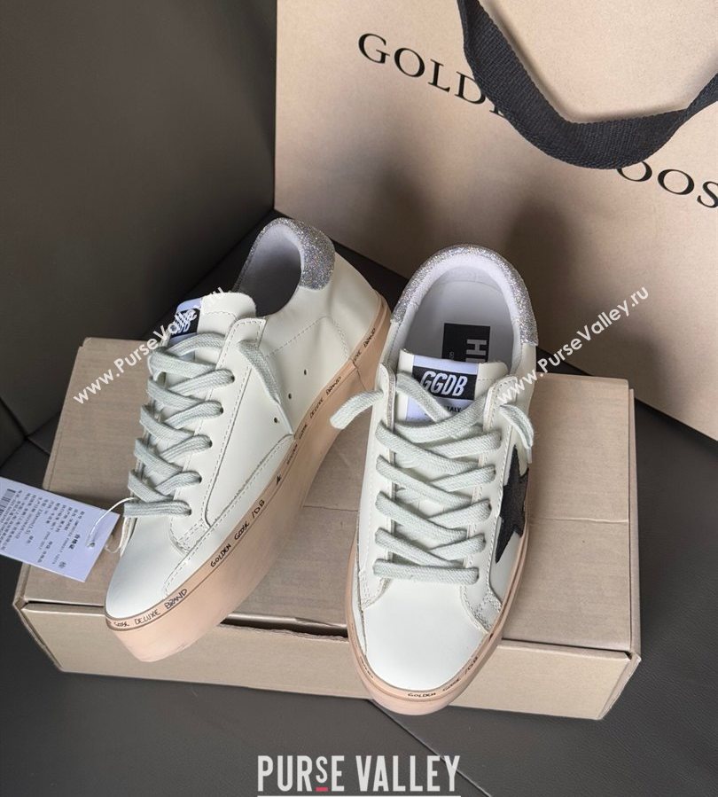Golden Goose Women’s Hi Star in white leather with suede star and silver glitter heel tab 2025 0711 (13-250711012)