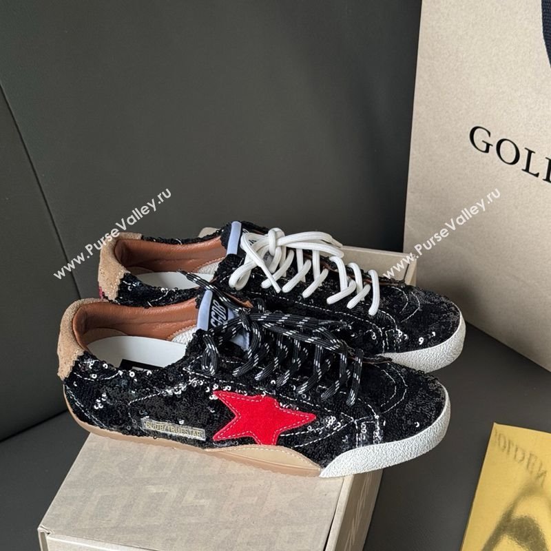 Golden Goose Womens True-Star in black glitters with brown heel tab 2025 0711 (13-250711016)
