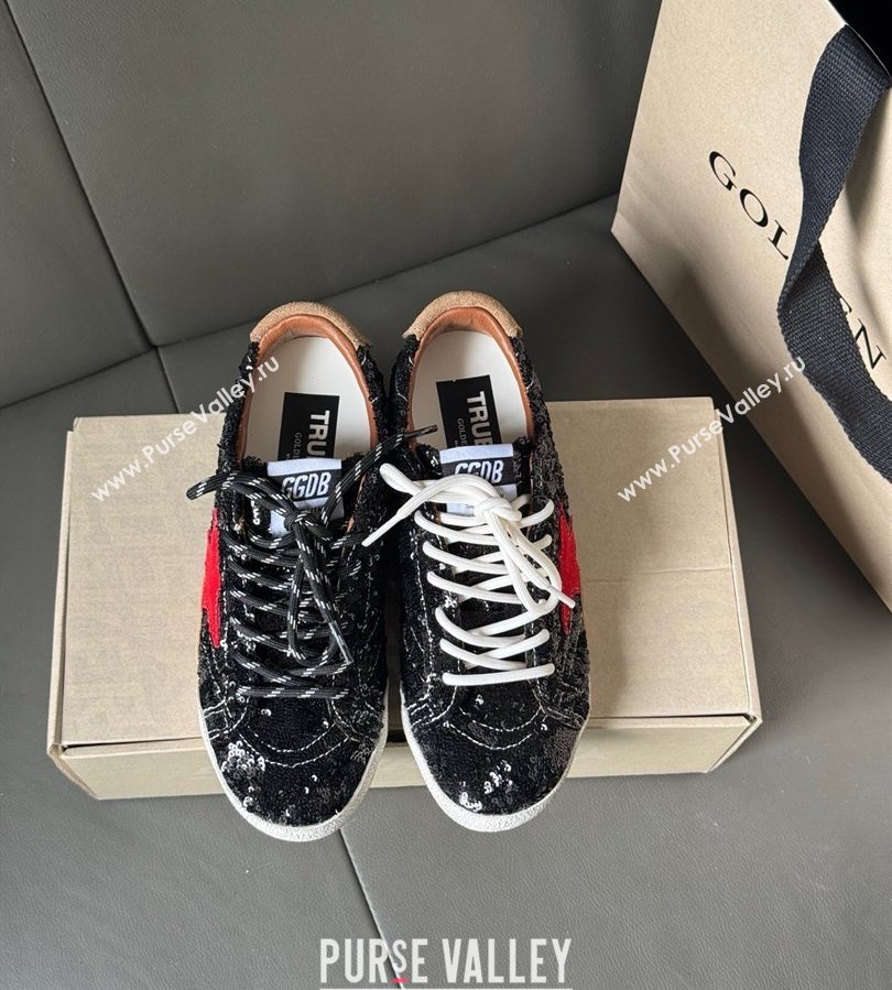 Golden Goose Womens True-Star in black glitters with brown heel tab 2025 0711 (13-250711016)