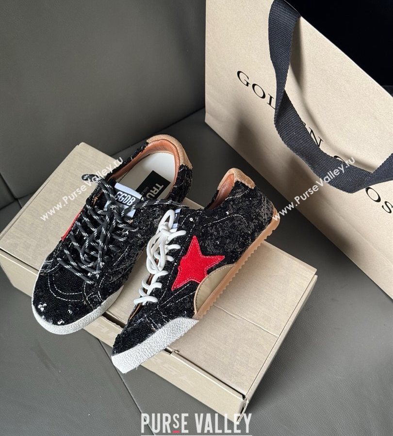 Golden Goose Womens True-Star in black glitters with brown heel tab 2025 0711 (13-250711016)