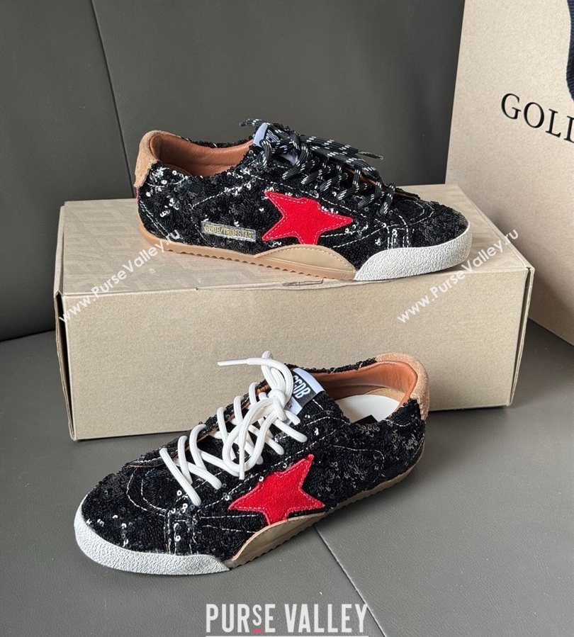 Golden Goose Womens True-Star in black glitters with brown heel tab 2025 0711 (13-250711016)
