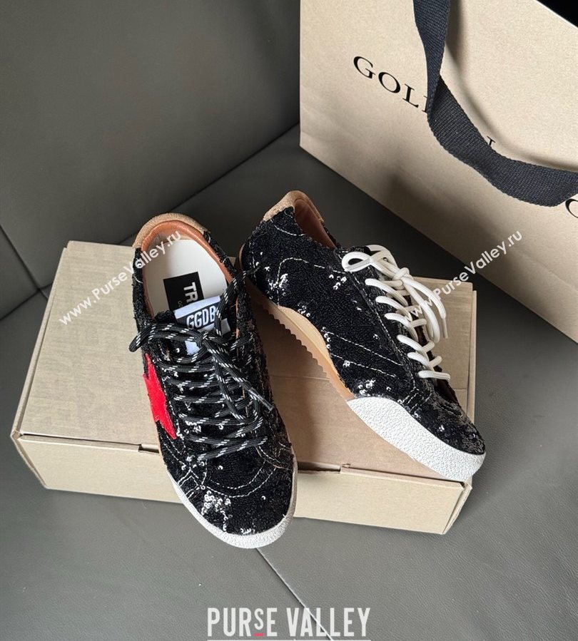 Golden Goose Womens True-Star in black glitters with brown heel tab 2025 0711 (13-250711016)