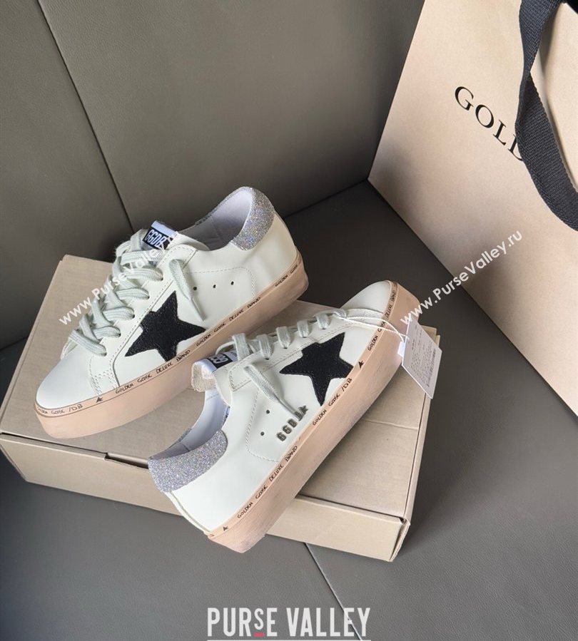 Golden Goose Women’s Hi Star in white leather with suede star and silver glitter heel tab 2025 0711 (13-250711012)