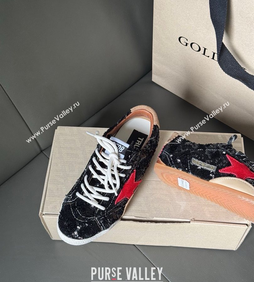 Golden Goose Womens True-Star in black glitters with brown heel tab 2025 0711 (13-250711016)