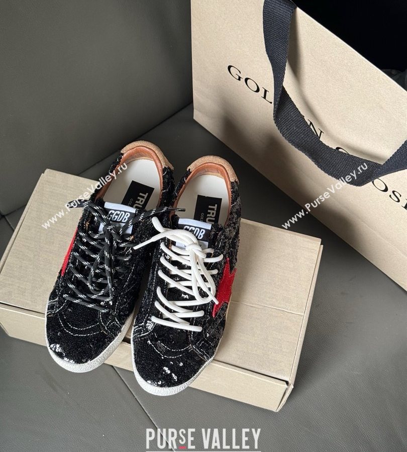 Golden Goose Womens True-Star in black glitters with brown heel tab 2025 0711 (13-250711016)