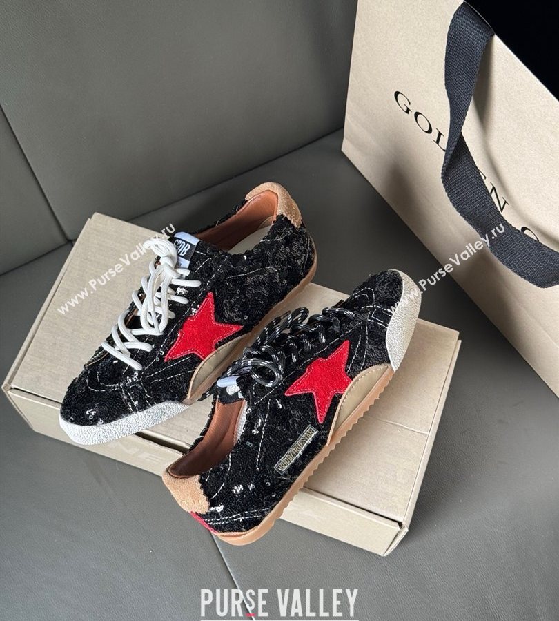 Golden Goose Womens True-Star in black glitters with brown heel tab 2025 0711 (13-250711016)