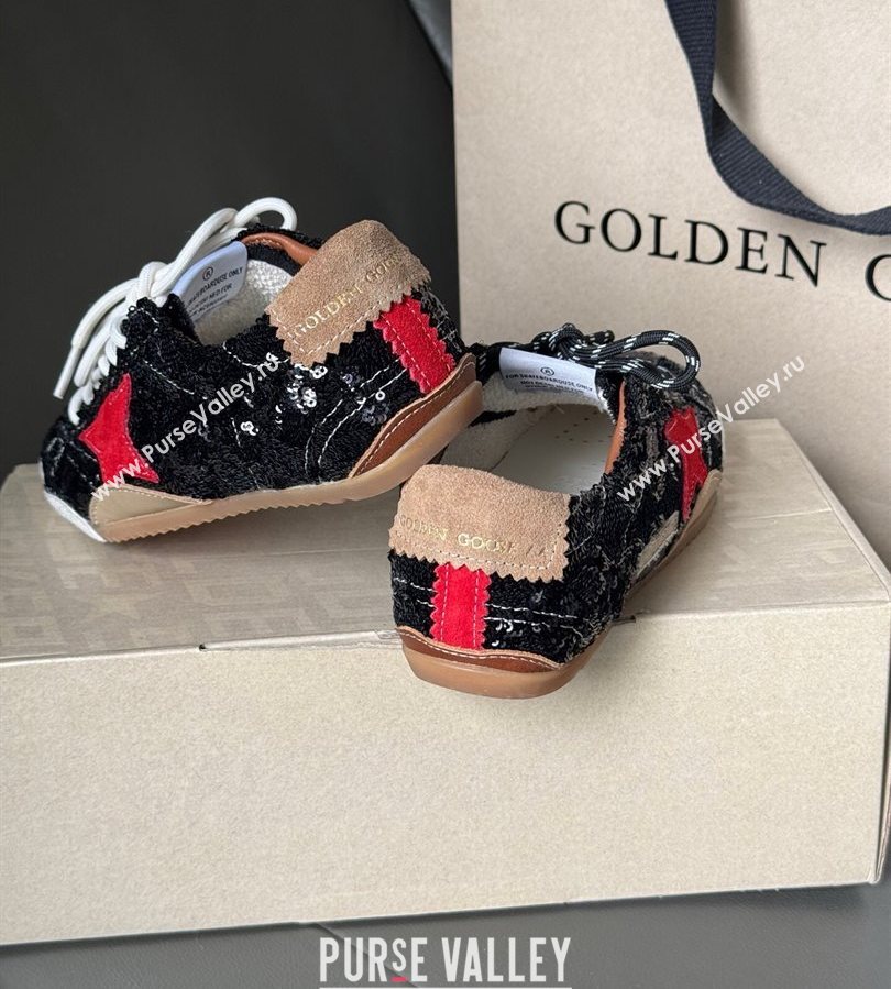 Golden Goose Womens True-Star in black glitters with brown heel tab 2025 0711 (13-250711016)