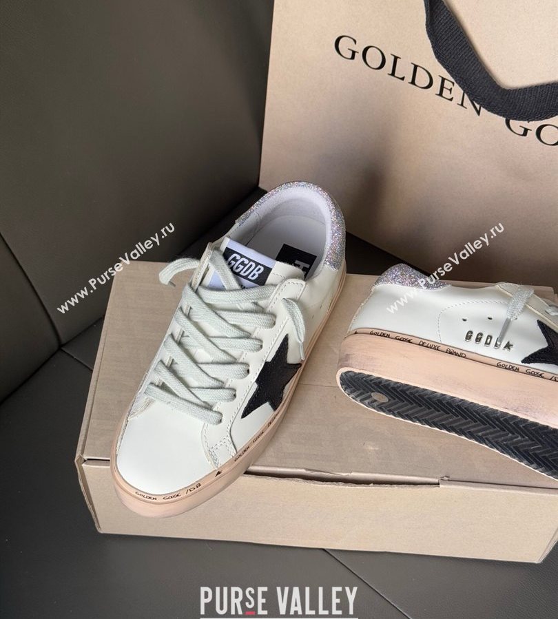 Golden Goose Women’s Hi Star in white leather with suede star and silver glitter heel tab 2025 0711 (13-250711012)