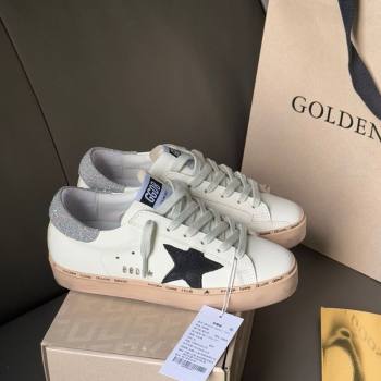 Golden Goose Women’s Hi Star in white leather with suede star and silver glitter heel tab 2025 0711 (13-250711012)
