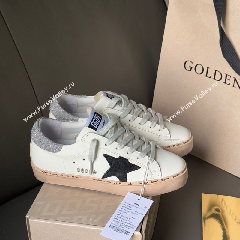 Golden Goose Women’s Hi Star in white leather with suede star and silver glitter heel tab 2025 0711 (13-250711012)