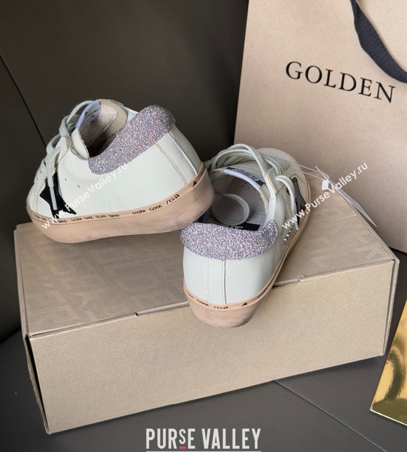 Golden Goose Women’s Hi Star in white leather with suede star and silver glitter heel tab 2025 0711 (13-250711012)