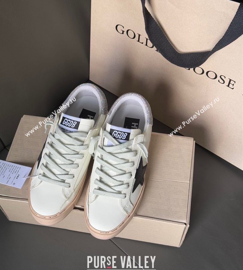 Golden Goose Women’s Hi Star in white leather with suede star and silver glitter heel tab 2025 0711 (13-250711012)