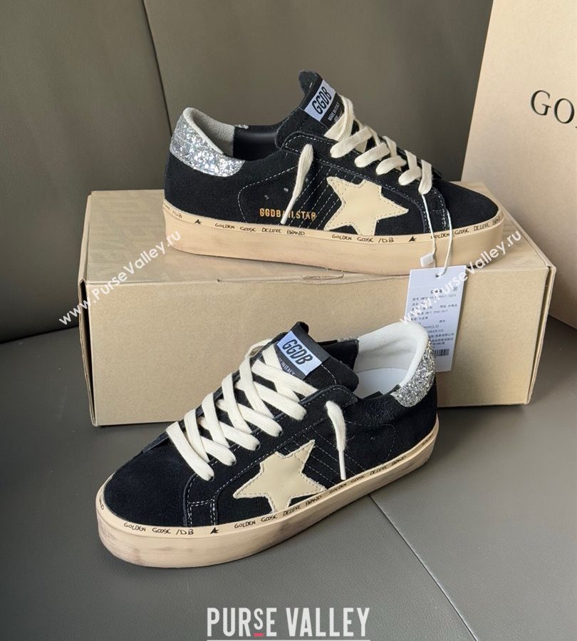 Golden Goose Women’s Hi Star in black leather with silver glitter heel tab 2025 0711 (13-250711011)