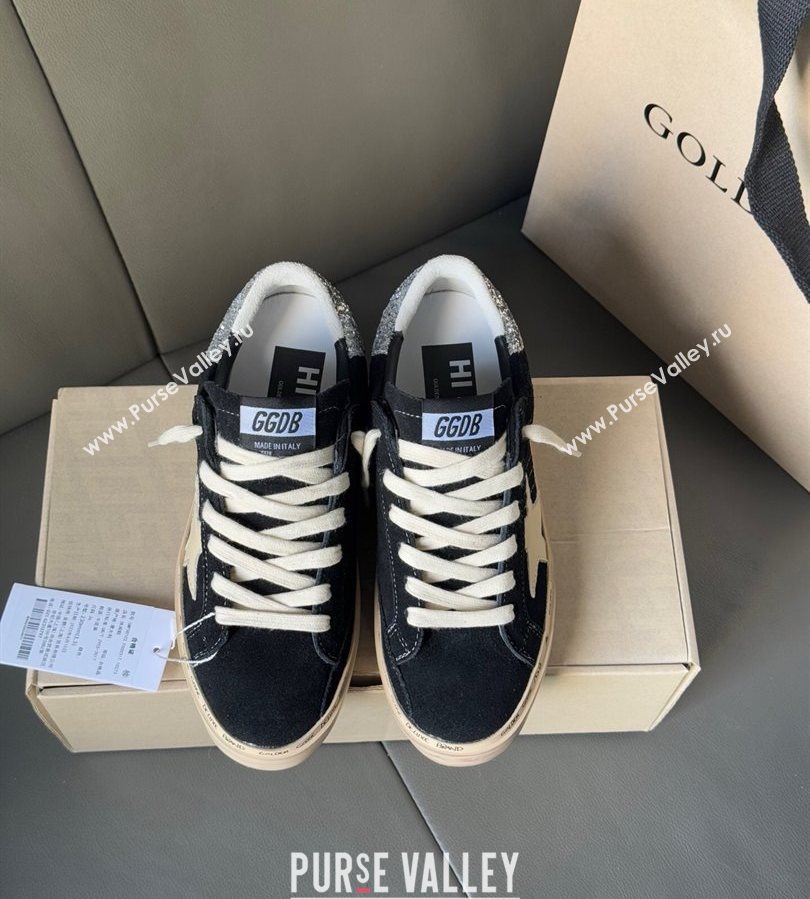 Golden Goose Women’s Hi Star in black leather with silver glitter heel tab 2025 0711 (13-250711011)