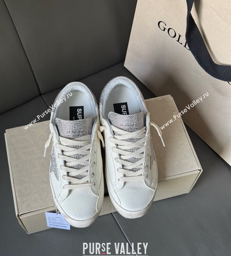Golden Goose Women’s Super-Star in white nappa leather with strass star and heel tab 2025 0711 (13-250711006)