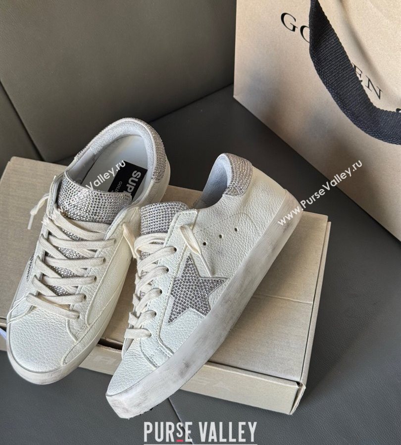 Golden Goose Women’s Super-Star in white nappa leather with strass star and heel tab 2025 0711 (13-250711006)