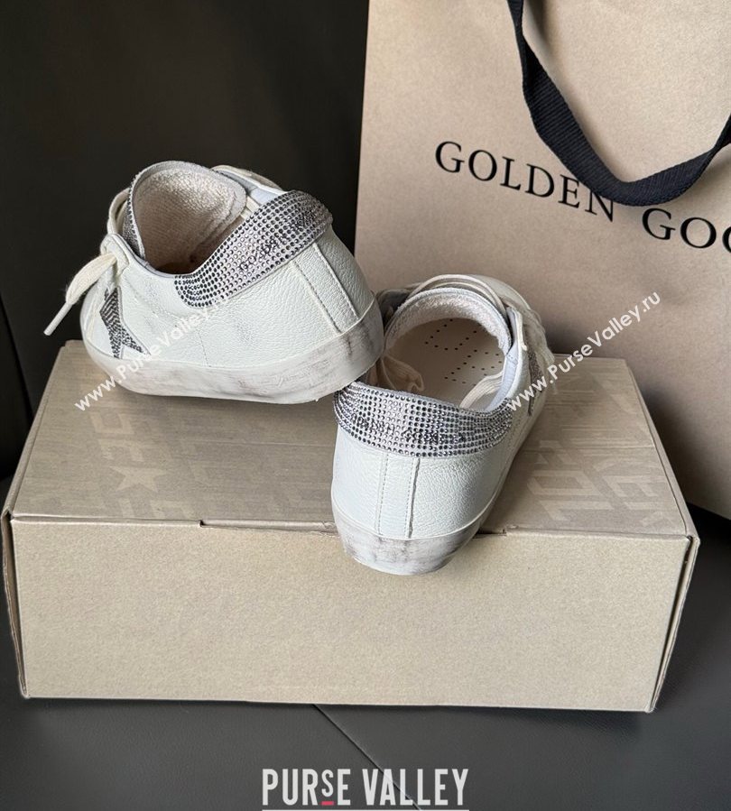Golden Goose Women’s Super-Star in white nappa leather with strass star and heel tab 2025 0711 (13-250711006)