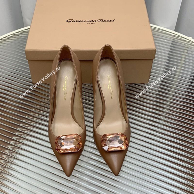 Gianvito Rossi Jaipur Pumps 10.5cm in Lambskin with Maxi Stone Apricot 2025 (MD-250428138)