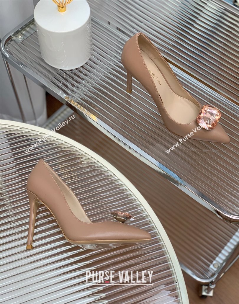 Gianvito Rossi Jaipur Pumps 10.5cm in Lambskin with Maxi Stone Apricot 2025 (MD-250428138)