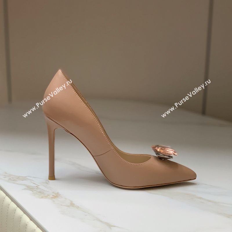 Gianvito Rossi Jaipur Pumps 10.5cm in Lambskin with Maxi Stone Apricot 2025 (MD-250428138)