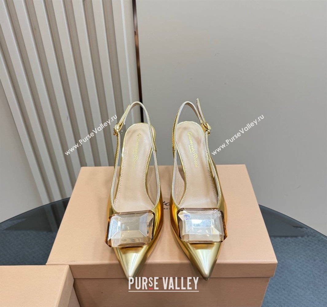 Gianvito Rossi Jaipur Pumps 8.5cm in Patent Leather with Maxi Stone Gold 2025 (MD-250428148)