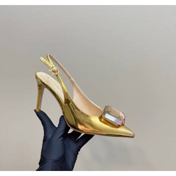 Gianvito Rossi Jaipur Pumps 8.5cm in Patent Leather with Maxi Stone Gold 2025 (MD-250428148)
