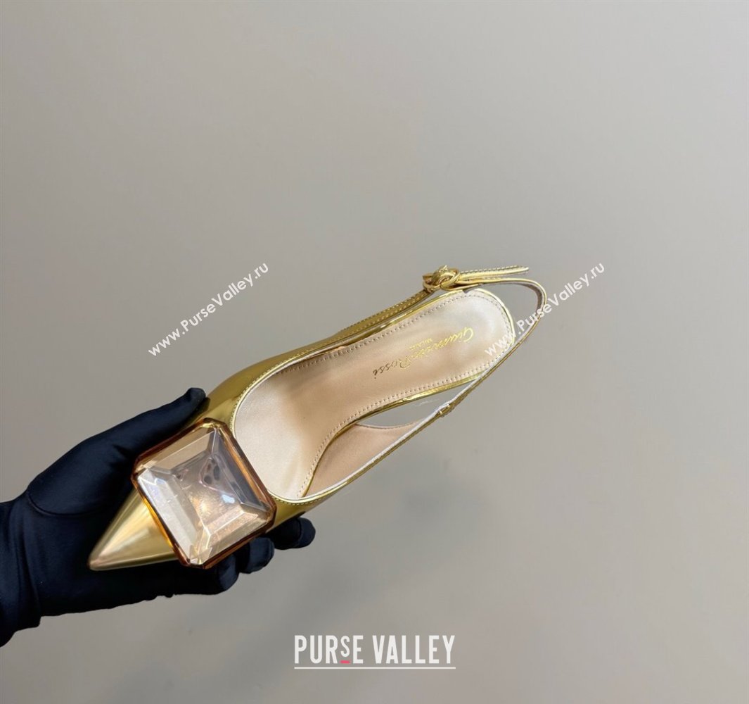 Gianvito Rossi Jaipur Pumps 8.5cm in Patent Leather with Maxi Stone Gold 2025 (MD-250428148)