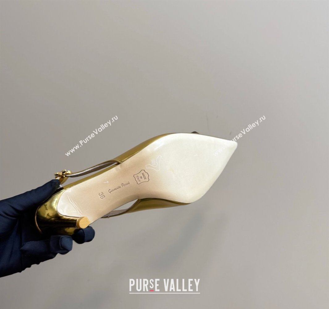 Gianvito Rossi Jaipur Pumps 8.5cm in Patent Leather with Maxi Stone Gold 2025 (MD-250428148)