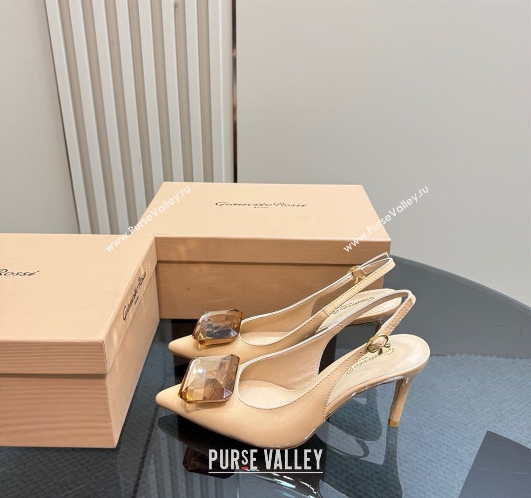 Gianvito Rossi Jaipur Pumps 8.5cm in Patent Leather with Maxi Stone Nude 2025 (MD-250428149)