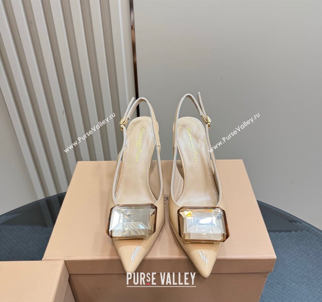 Gianvito Rossi Jaipur Pumps 8.5cm in Patent Leather with Maxi Stone Nude 2025 (MD-250428149)
