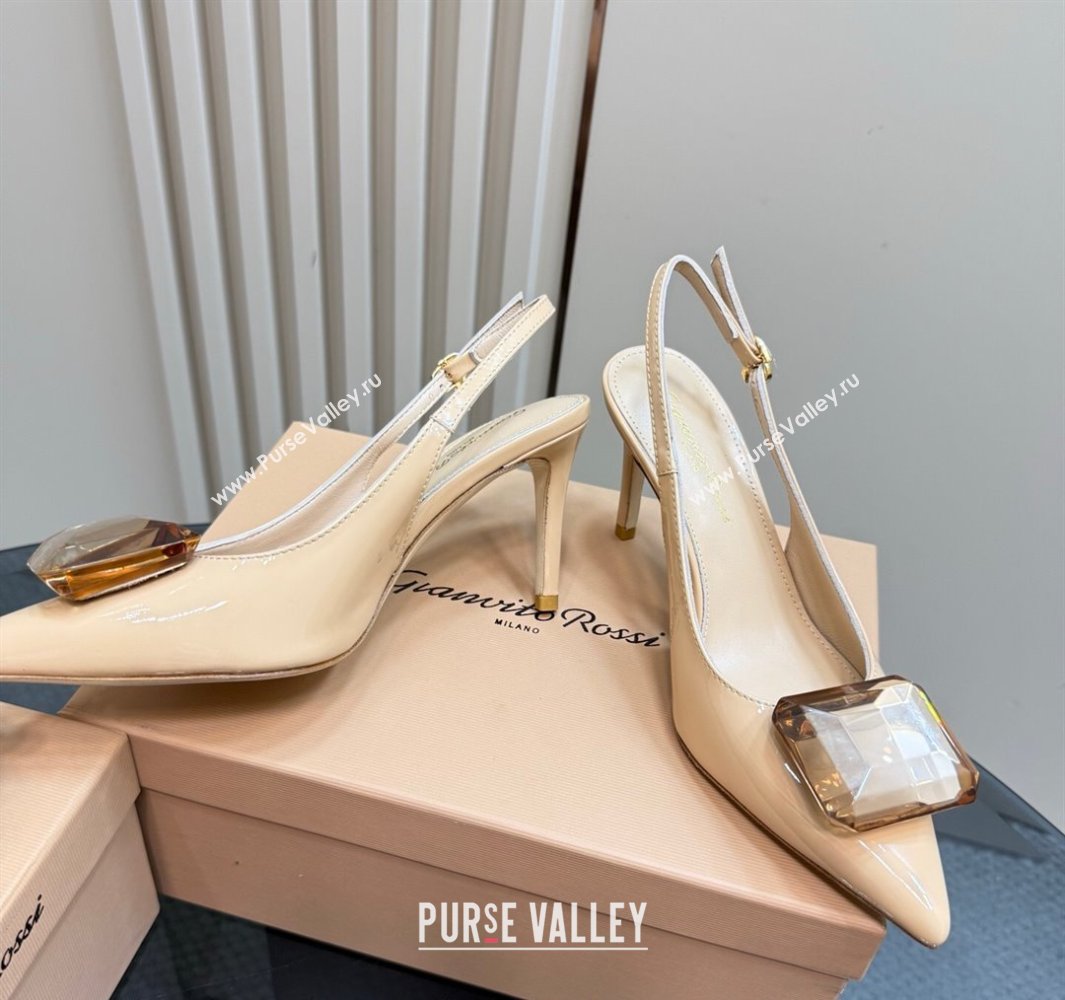 Gianvito Rossi Jaipur Pumps 8.5cm in Patent Leather with Maxi Stone Nude 2025 (MD-250428149)