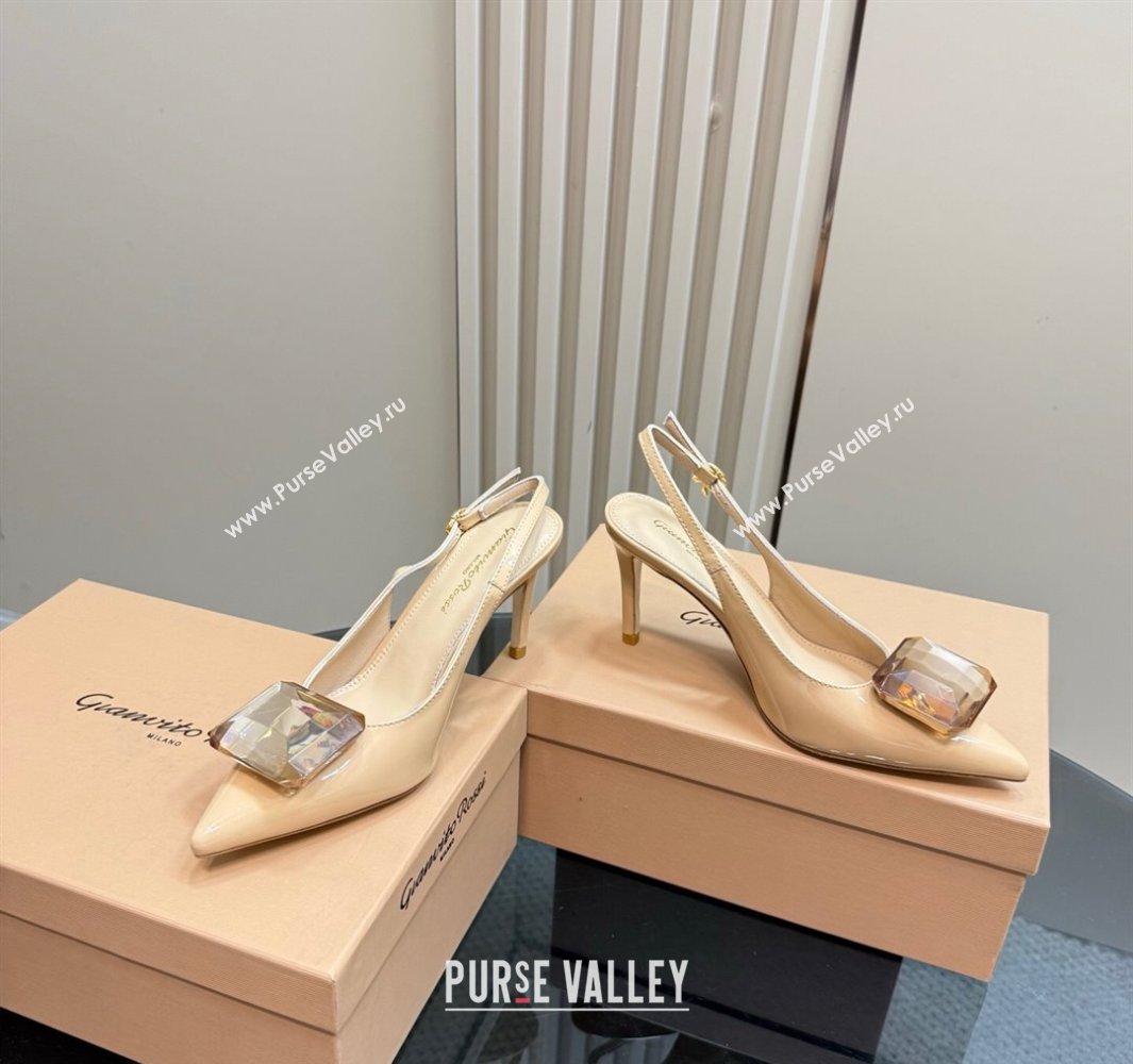 Gianvito Rossi Jaipur Pumps 8.5cm in Patent Leather with Maxi Stone Nude 2025 (MD-250428149)