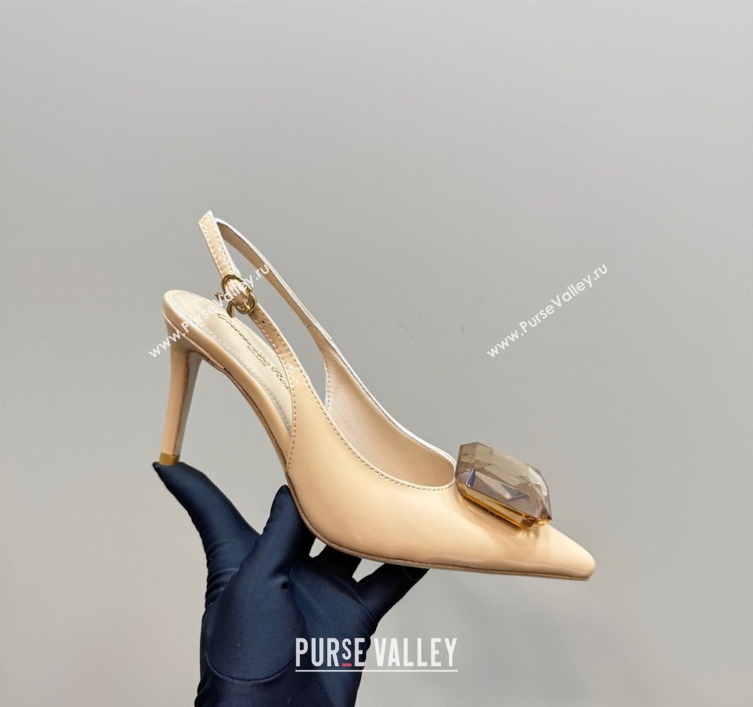 Gianvito Rossi Jaipur Pumps 8.5cm in Patent Leather with Maxi Stone Nude 2025 (MD-250428149)