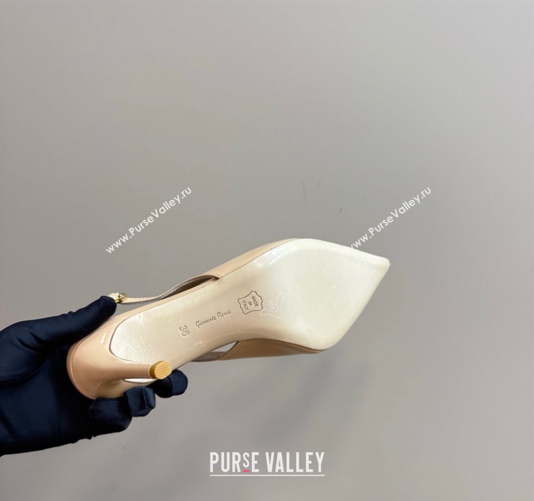 Gianvito Rossi Jaipur Pumps 8.5cm in Patent Leather with Maxi Stone Nude 2025 (MD-250428149)