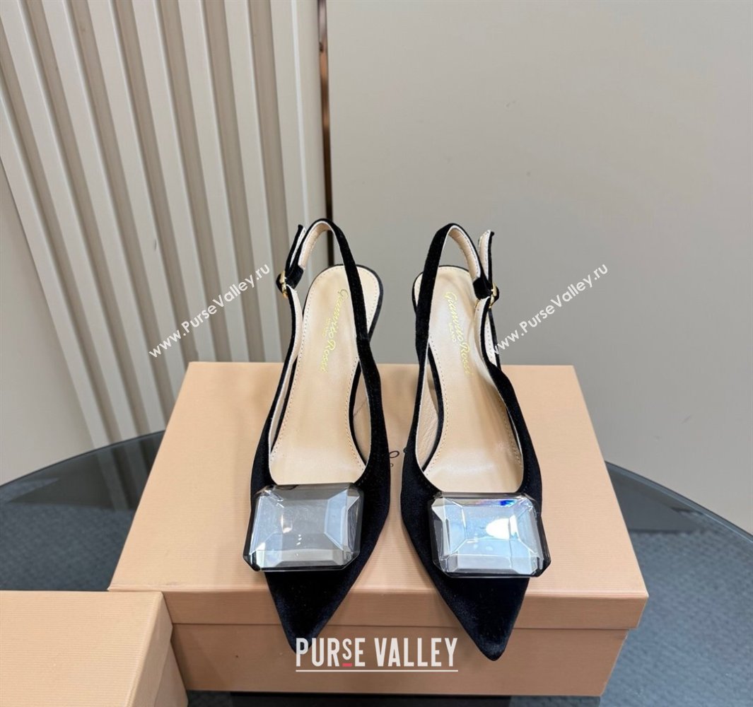 Gianvito Rossi Jaipur Pumps 8.5cm in Velvet with Maxi Stone Black 2025 (MD-250428150)